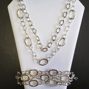 RALPH LAUREN SILVER MATCHING CHAIN LINK NECKLACE & BRACELET
